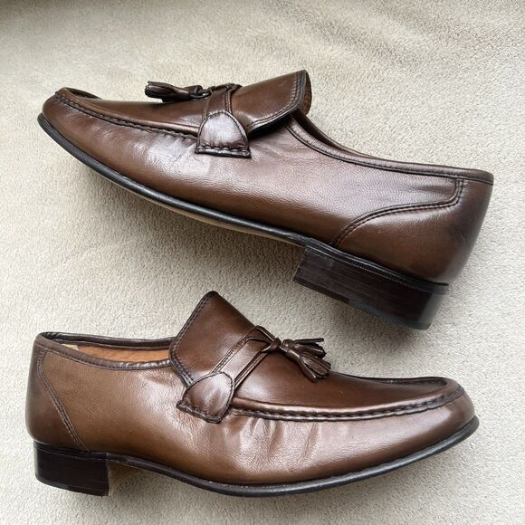 Diamond’s Italy Brown Buttery Soft Leather Tassel Tie Slip On Loafers Men 9 New - Picture 1 of 16